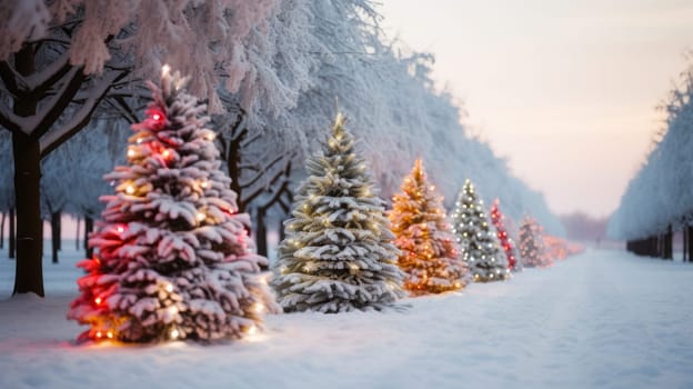 Outdoor Christmas Decoration With Snow. Holiday season and Christmas Celebration.