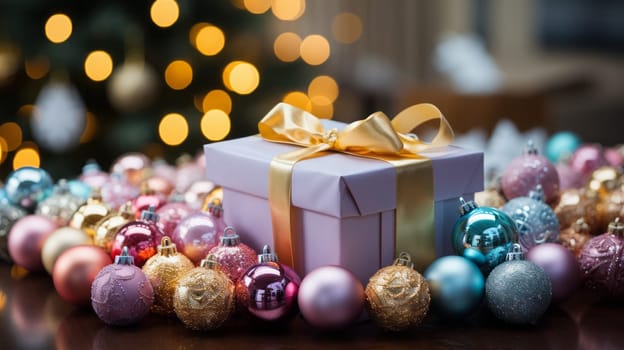 Christmas gift decoration. Holiday season and Christmas celebration