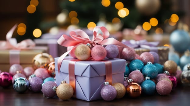 Christmas gift decoration. Holiday season and Christmas celebration