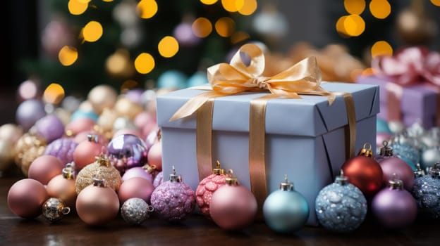 Christmas gift decoration. Holiday season and Christmas celebration
