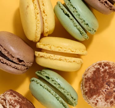 Assortment of colorful macarons, top view