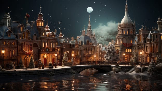 Beautiful Christmas street view. Christmas celebration and holiday concept.
