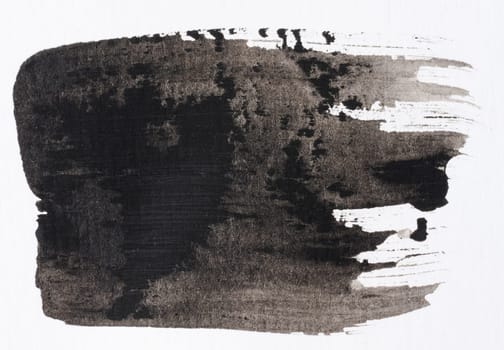 Watercolor brush stroke of black paint, on a white background