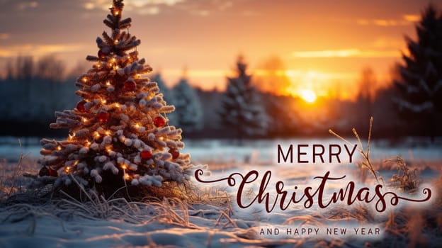 Beautiful view of outdoor Christmas decoration with snow and Pine or Christmas trees