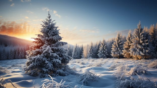 Beautiful view of outdoor Christmas decoration with snow and Pine or Christmas trees