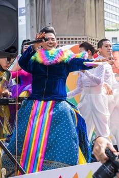 Bangkok, Thailand - JUN 4, 2023 Siam Center The World of Freedom and Pride 2023, The short action and atmosphere of people joins celebrations in the event.