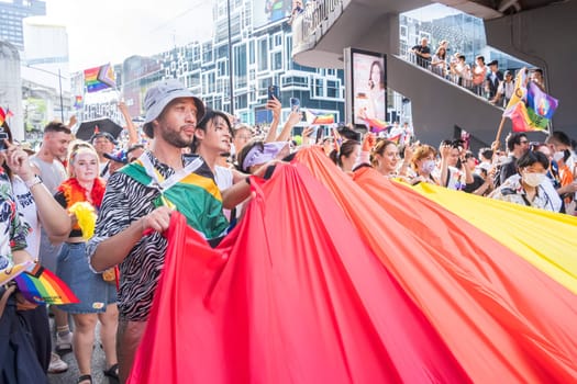 Bangkok, Thailand - JUN 4, 2023 Siam Center The World of Freedom and Pride 2023, The short action and atmosphere of people joins celebrations in the event.