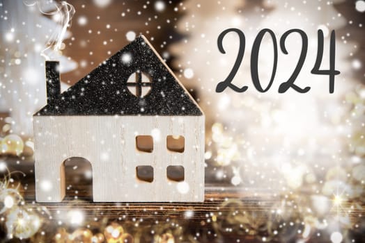 Text 2024, With Cozy House, Snowy Atmosphere, Christmas, Winter, Decoration, Background