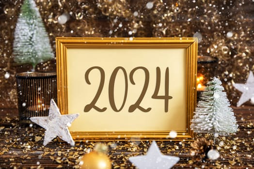A Golden Frame With Text 2024, Golden, Glittering, Shining Winter Decor, Christmas Background