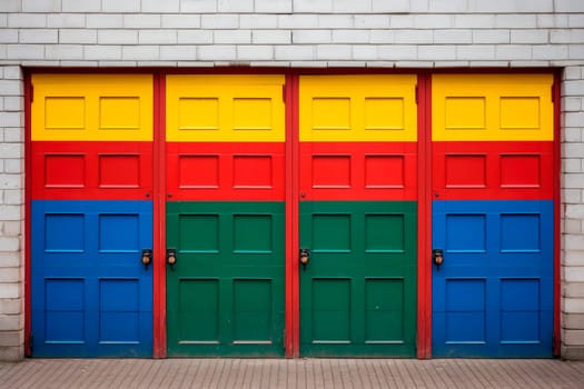 White brick wall with a four colored doors, right choice concept. AI generated
