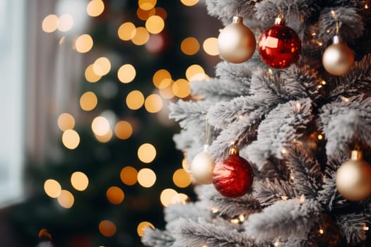 Holiday season with beautiful indoor Christmas decoration background.