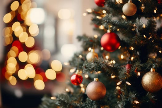 Holiday season with beautiful indoor Christmas decoration background.