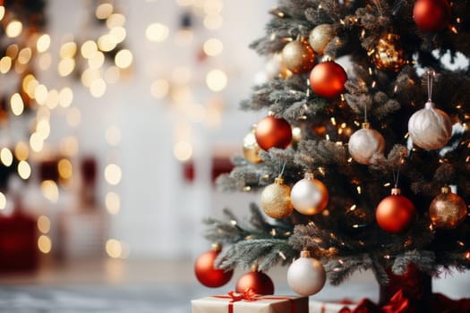 Holiday season with beautiful indoor Christmas decoration background.