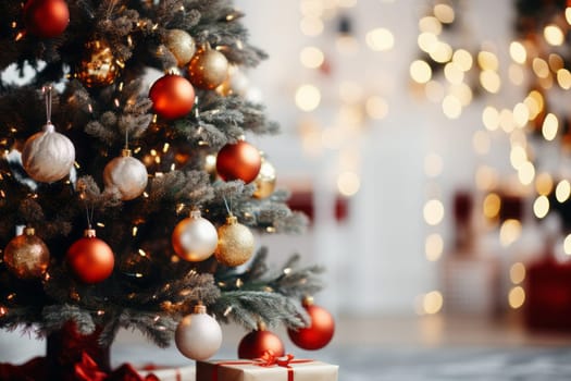 Holiday season with beautiful indoor Christmas decoration background.