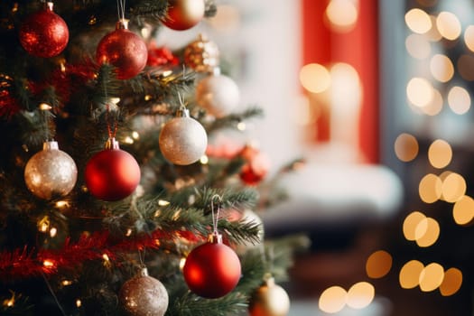 Holiday season with beautiful indoor Christmas decoration background.