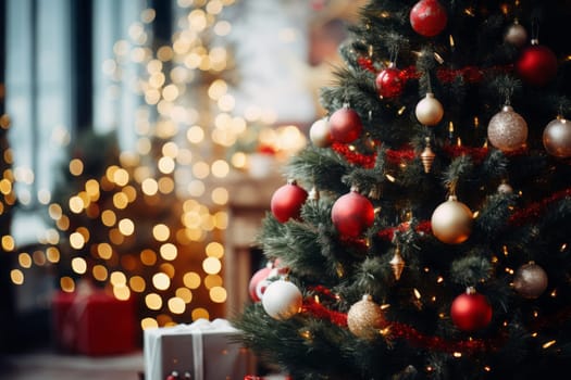 Holiday season with beautiful indoor Christmas decoration background.