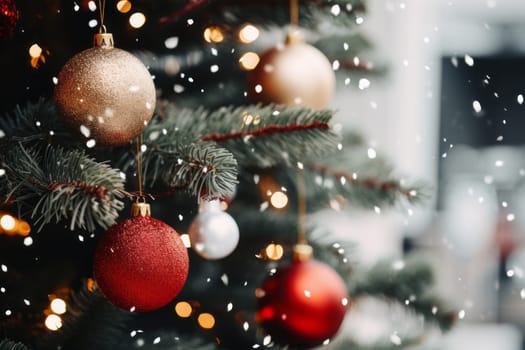 Holiday season with beautiful indoor Christmas decoration background.