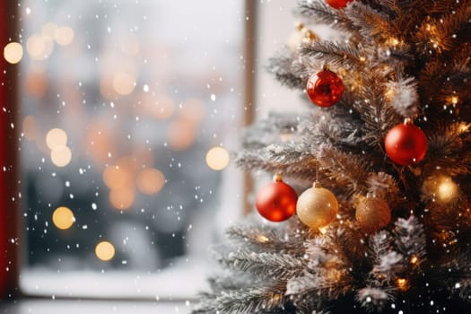 Holiday season with beautiful indoor Christmas decoration background.