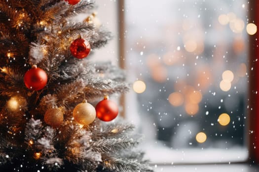 Holiday season with beautiful indoor Christmas decoration background.