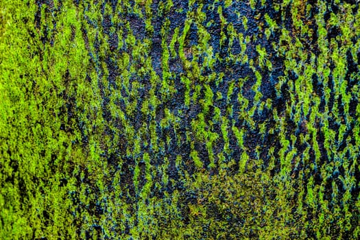 the background texture is rusty metal with a green and black oxide