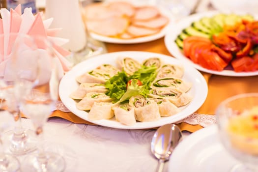 Assortment festive appetizers on the festive table