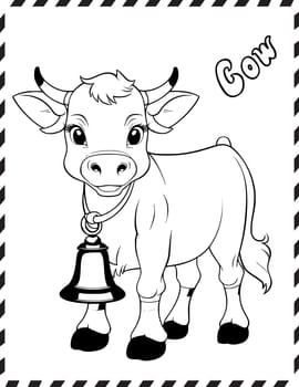 Cow With Bell Coloring Page for Kids
