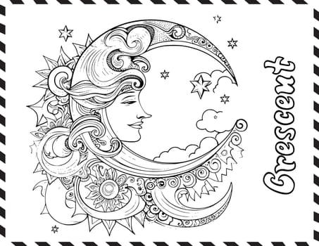 Crescent Moon Coloring Pages for Kids