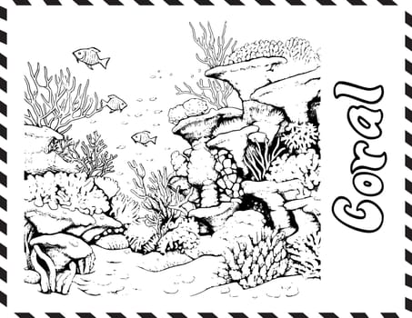 Coral Reef Coloring Page Drawing For Kids