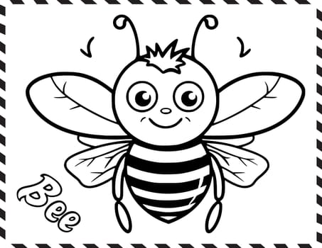 Cute Bee Coloring Page Drawing For Kids