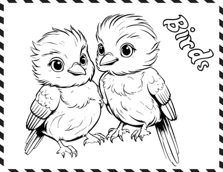 Cute Birds Holding Autumn Leaves Coloring Page for Kids