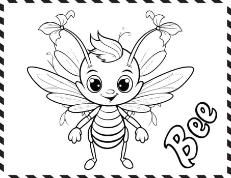 Cute Bee Coloring Page Drawing For Kids