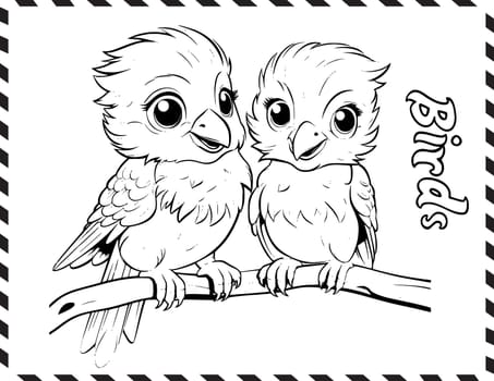 Cute Birds Holding Autumn Leaves Coloring Page for Kids