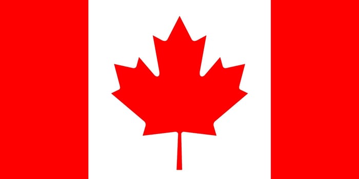 Flag of Canada. Canadian flag with red maple leaf on white background. Canadian national flag. Canadian symbol. American country