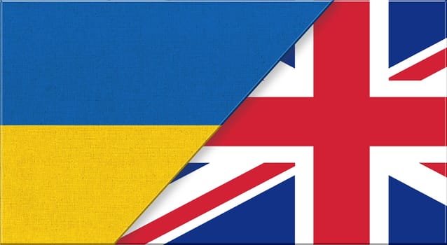 Flags of Ukraine and England. Ukrainian and English flags. National symbols of Ukraine and England. Sports competition. International sports match. Sportive competition. International cooperation