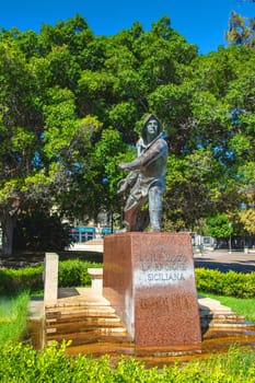 Milazzo, Sicily, Italy - 03 October 2023. Memorial to Luigi Rizzo, an Italian naval officer from Milazzo who sank ships as a commander of motor torpedo boats in World War I.