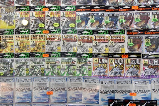 Fishing hooks are sold in store. Wide selection of Japanese fishing hooks in shop