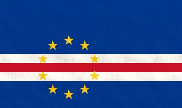 Flag of Cape verde. National Cape verde flag on fabric surface. Cape verde national flag on textured background. Fabric Texture. Republic of Cabo Verde. Island country