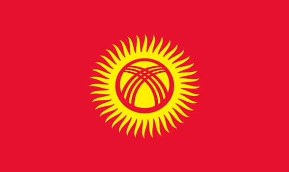 flag of Kyrgyzstan. flag of Asiatic country on fabric surface. Kyrgyz state flag. Fabric texture. Illustration of national symbol of Kyrgyzstan. Kyrgyz Republic official state symbol. 3D illustration