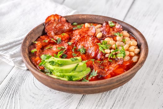 Bowl of chorizo and butter bean stew