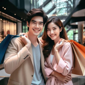young attractive asian couple shopping together in a mall generative ai