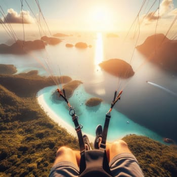 person paragliding on a tropical island paradise on vacation generative ai