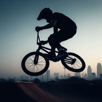 person jumping high on their bmx bike on the track generative ai