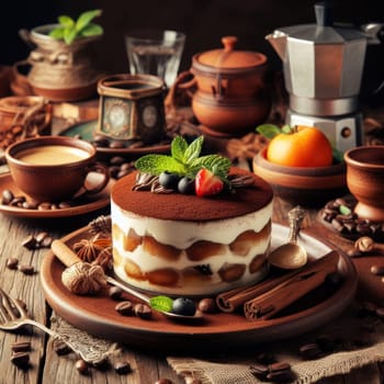 delicious italian tiramisu dessert in a rustic setting generative ai