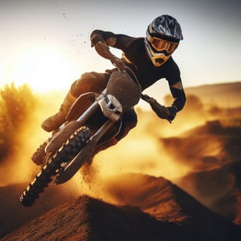 motocross dirt bike racer jumping and getting in the air on the track generative ai