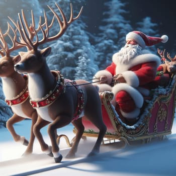 santa claus on a sleigh with reindeer in the snow generative ai