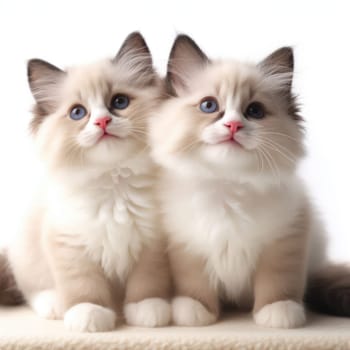 cute and adorable fluffy ragdoll kittens on white background generative ai