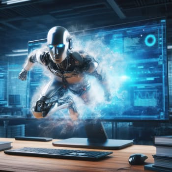 artificial intelligence humanoid robot breaking free of the digital world generative ai