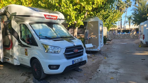 PENISCOLA,SPAIN - NOVEMBER 10.2022  Peniscola ,Spain - 10.2022: RV park and campsite in Peniscola at Camping Eden directly on the beach of Peniscola