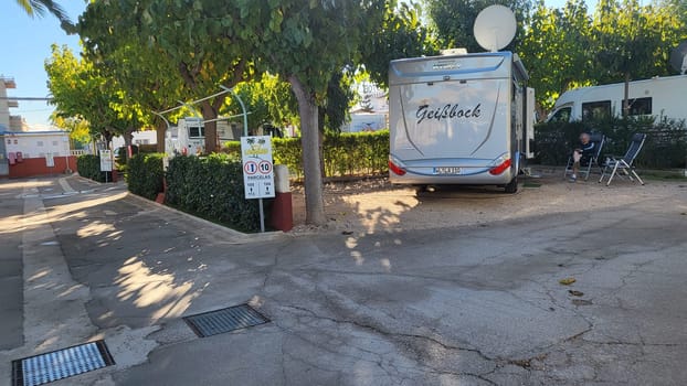 PENISCOLA,SPAIN - NOVEMBER 10.2022  Peniscola ,Spain - 10.2022: RV park and campsite in Peniscola at Camping Eden directly on the beach of Peniscola
