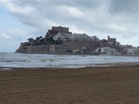 PENISCOLA,SPAIN - NOVEMBER 12..2022  Peniscola ,Spain - 12..2022: Peniscola castle, top view. Costa del Azahar, province of Castellon, Valencian Community